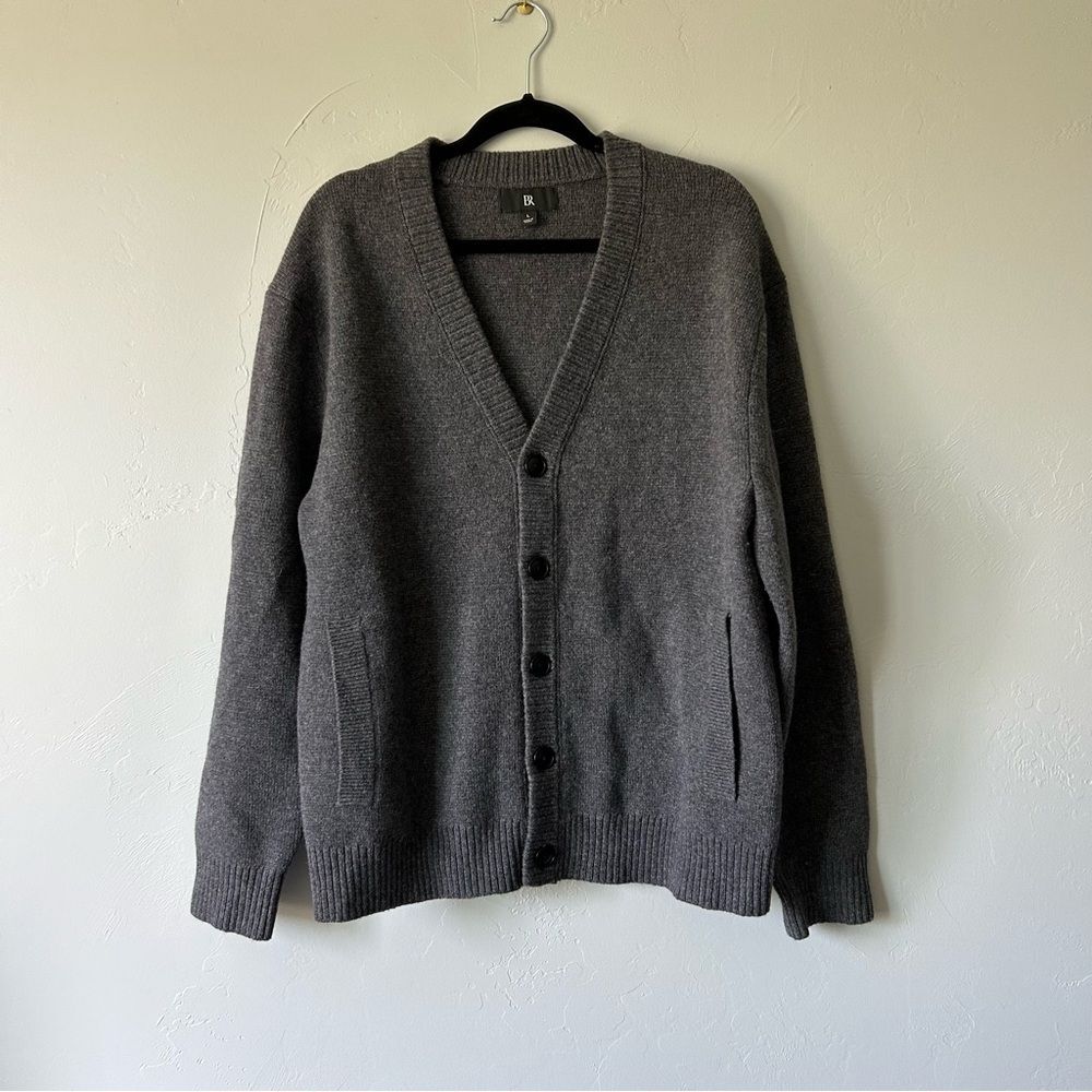 Banana Republic Relaxed Wool-Blend Cardigan Sweater Heathered Charcoal Grey